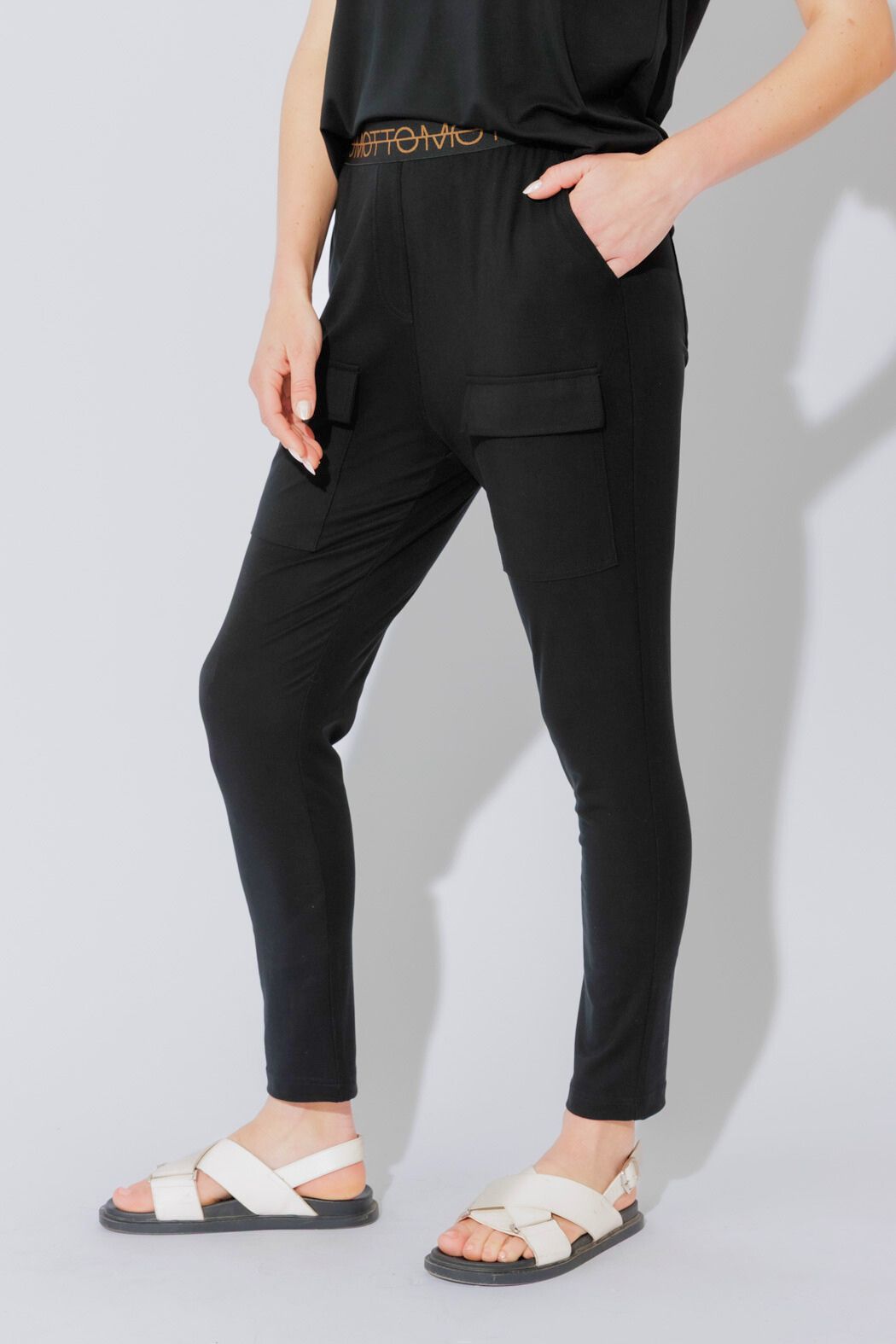 Black Tencel Pull On Cargo Pant