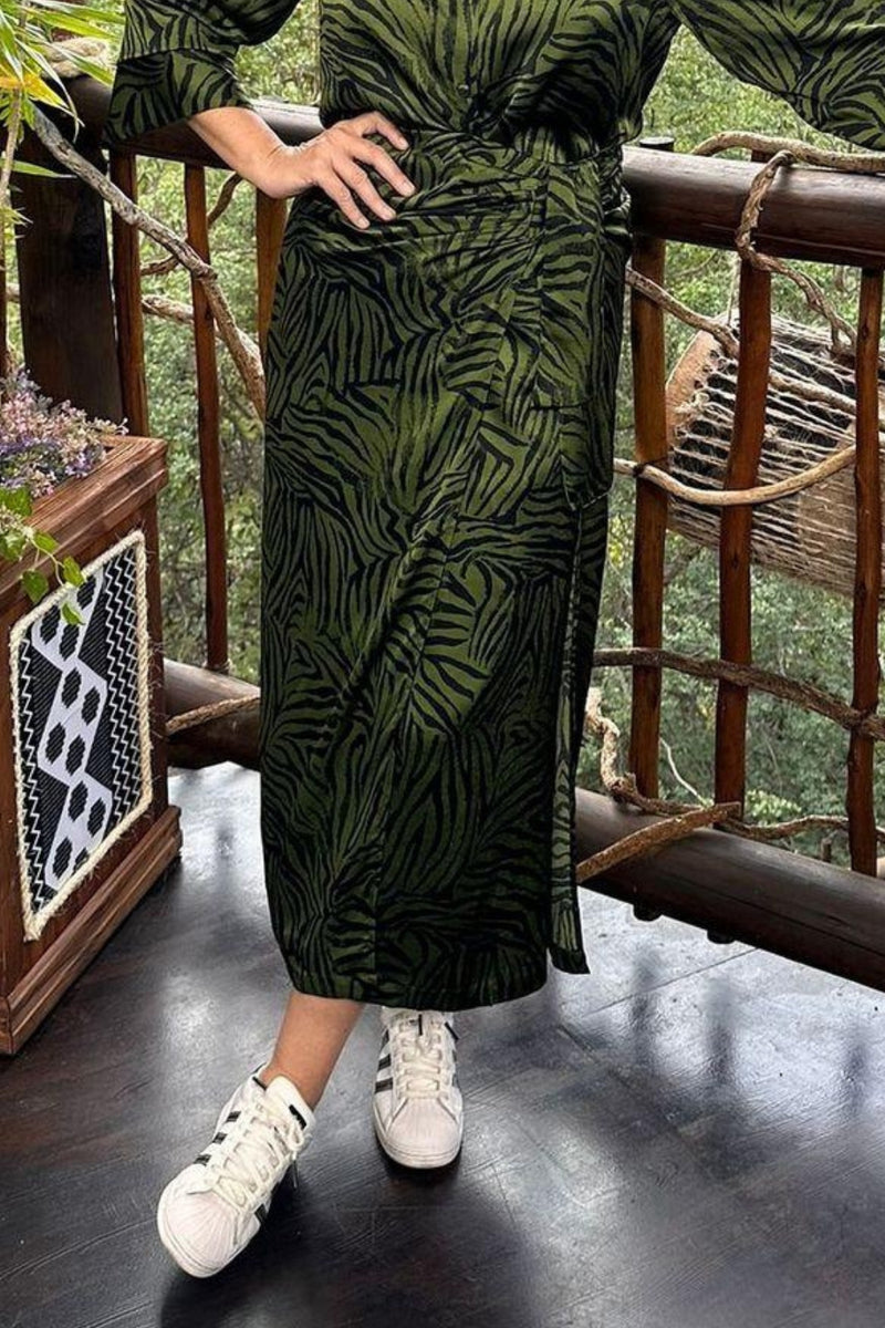 Khaki Silky Knit Front Skirt