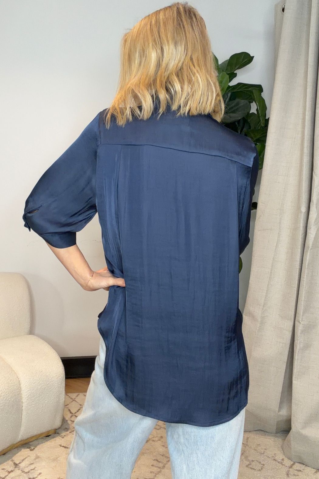 Navy Silky Milan Blogger Shirt
