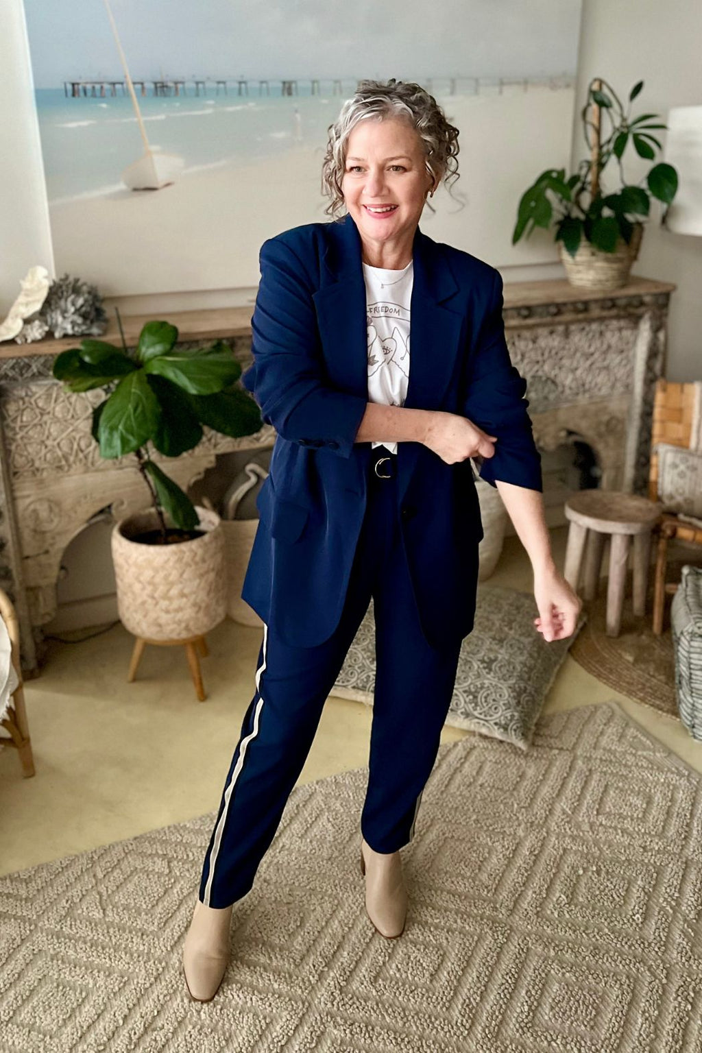 Navy Sport Paperbag Pant