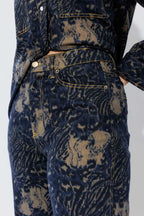 Navy/Taupe Animal Barrel Jean