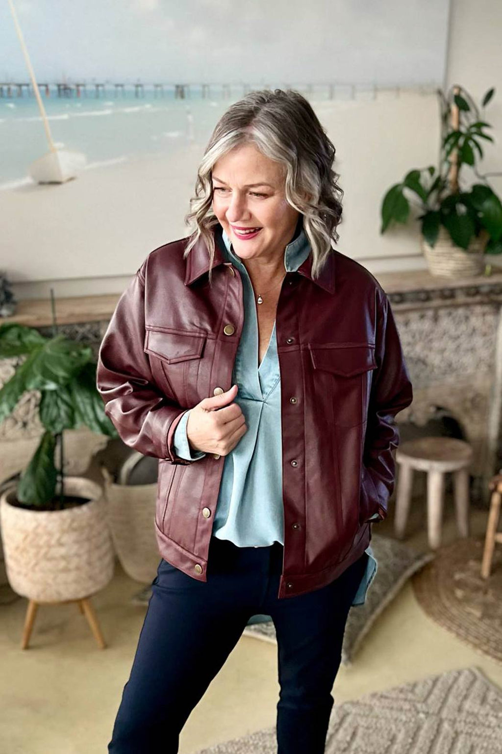 Burgundy Faux Leather Vintage Jacket