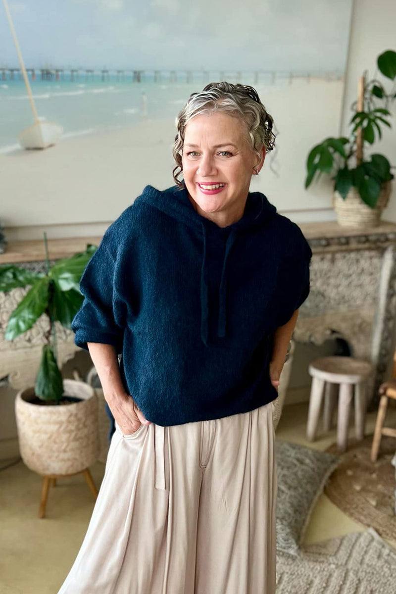 Navy Recycled Yarn Fluffy Hoodie Navy S