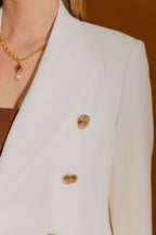 White Textured Sisca Midi Blazer