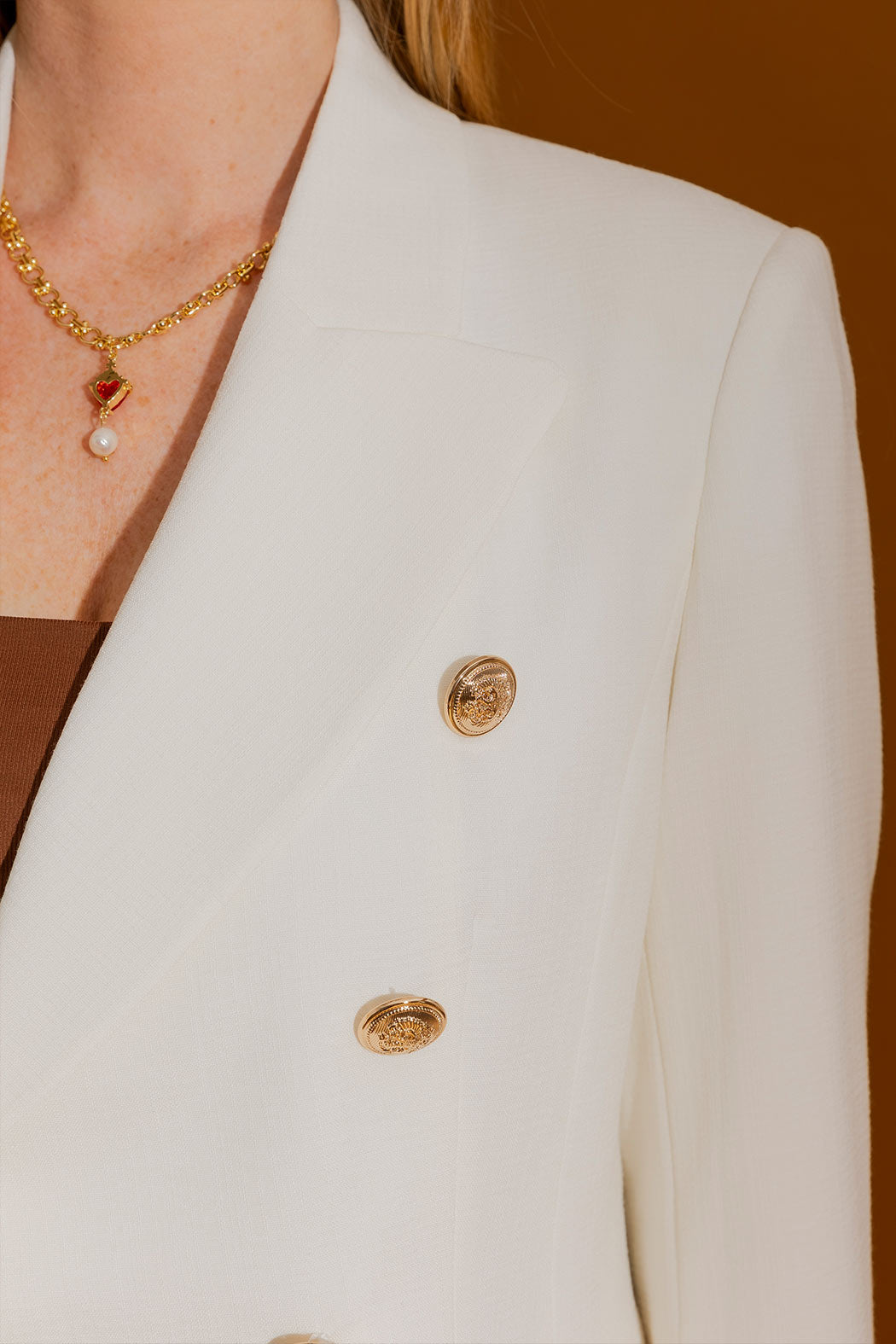 White Textured Sisca Midi Blazer