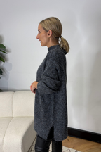Charcoal Fluffy Front Seam Tunic