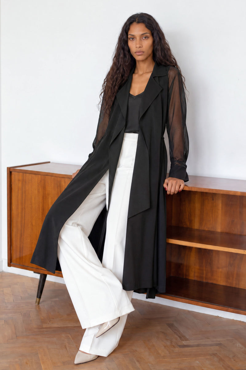 Black Viscose Trench Coat