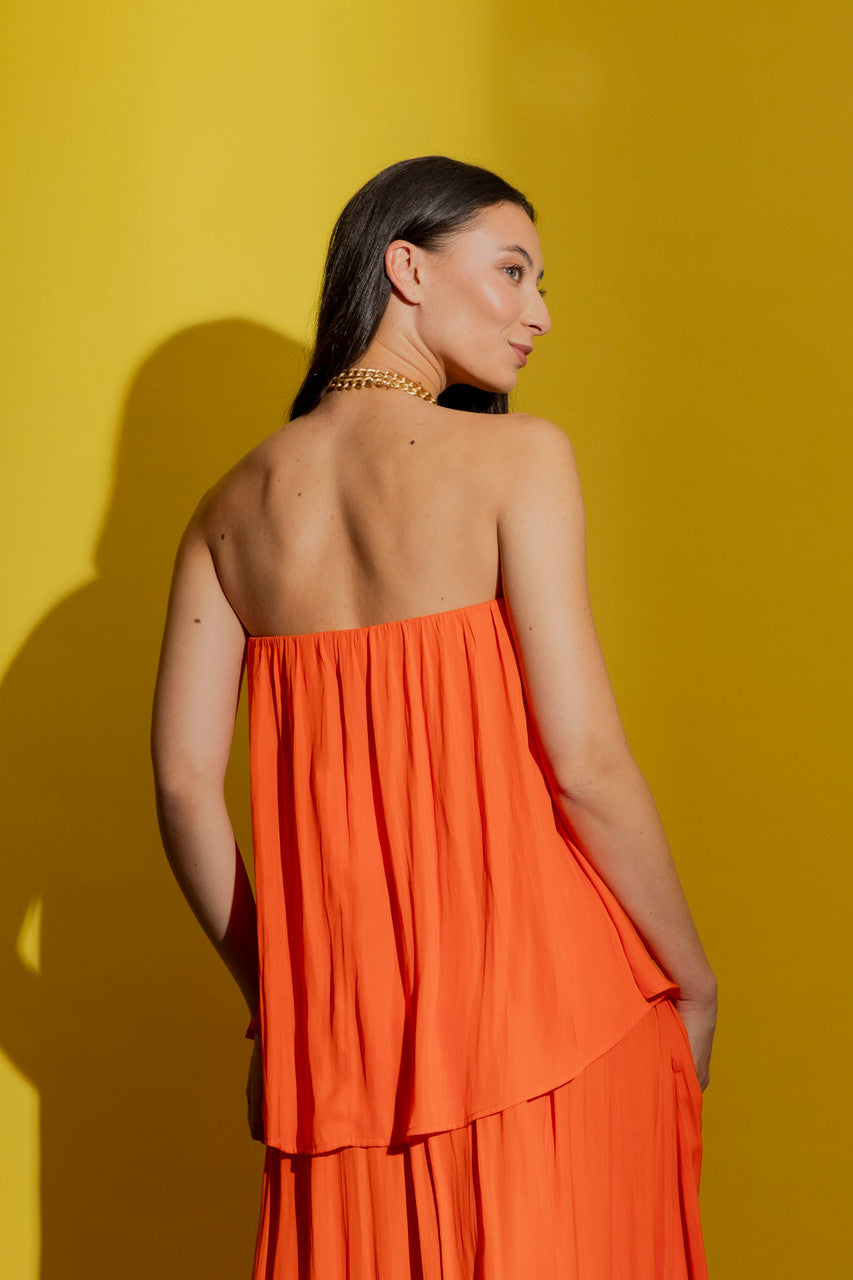 Orange Silky Strapless Top