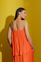 Orange Silky Strapless Top