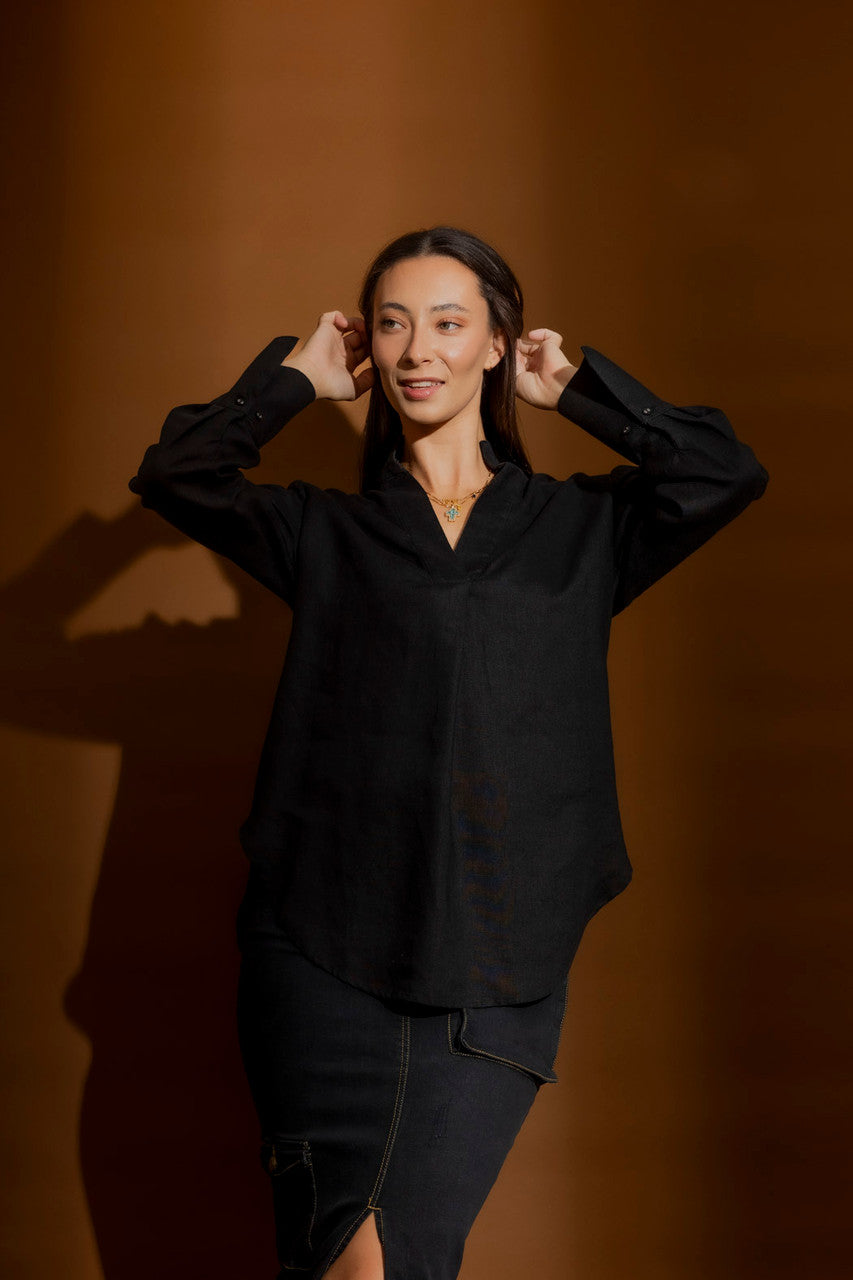 Black Luxury Linen Blogger Shirt