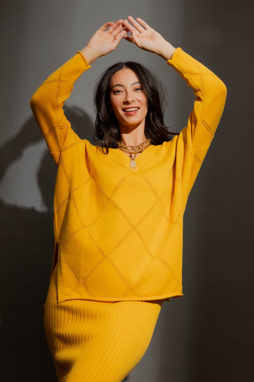 Marigold Criss Cross V Neck Jumper Marigold S