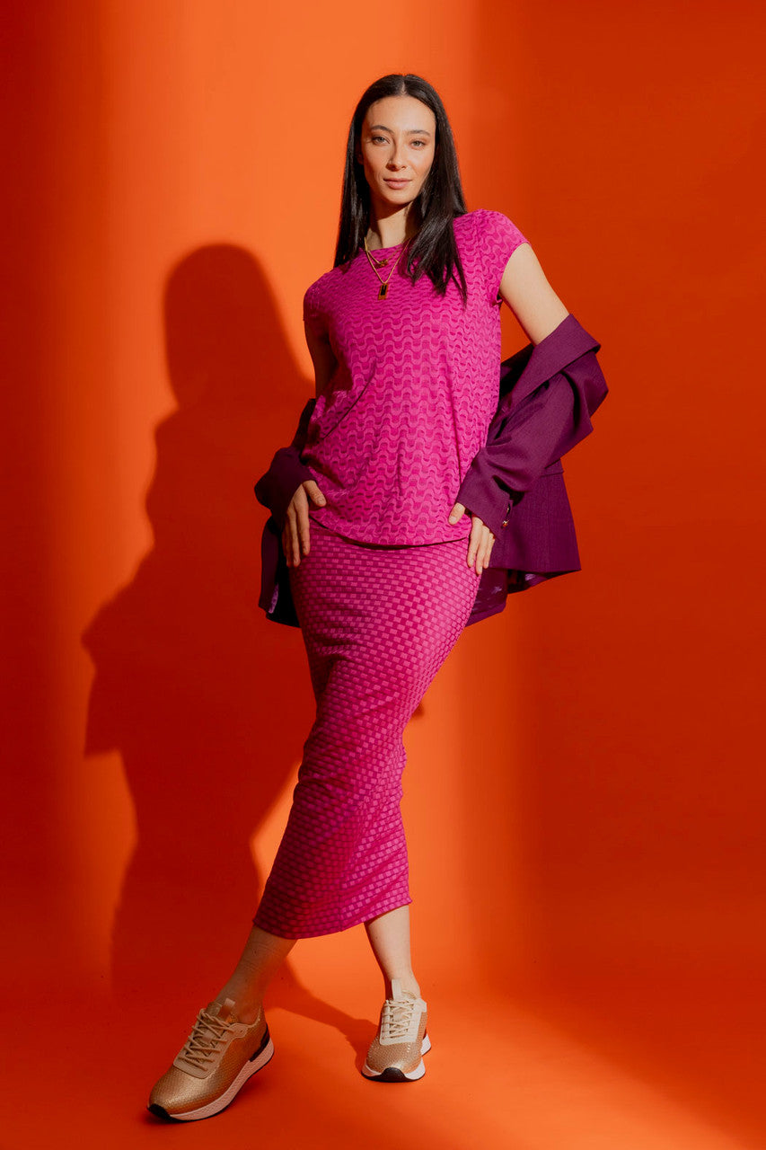 Pink Wave Bell Cap Sleeve Top