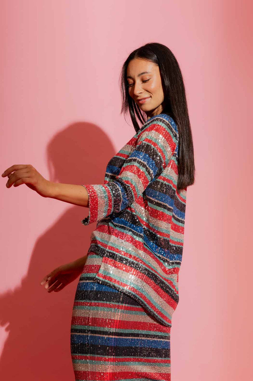 Stripe Sequin Raglan Top