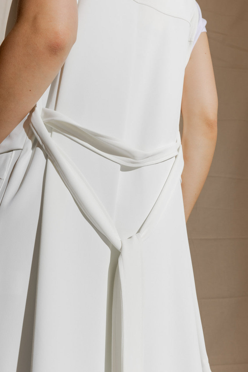 White Euro Longline Belted Vest