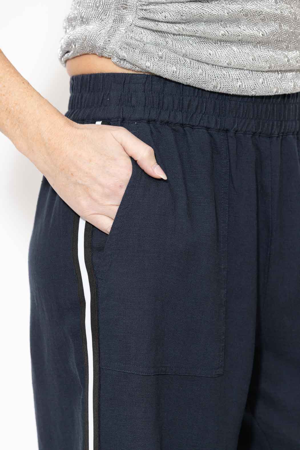 Navy Linen Stripe Pant