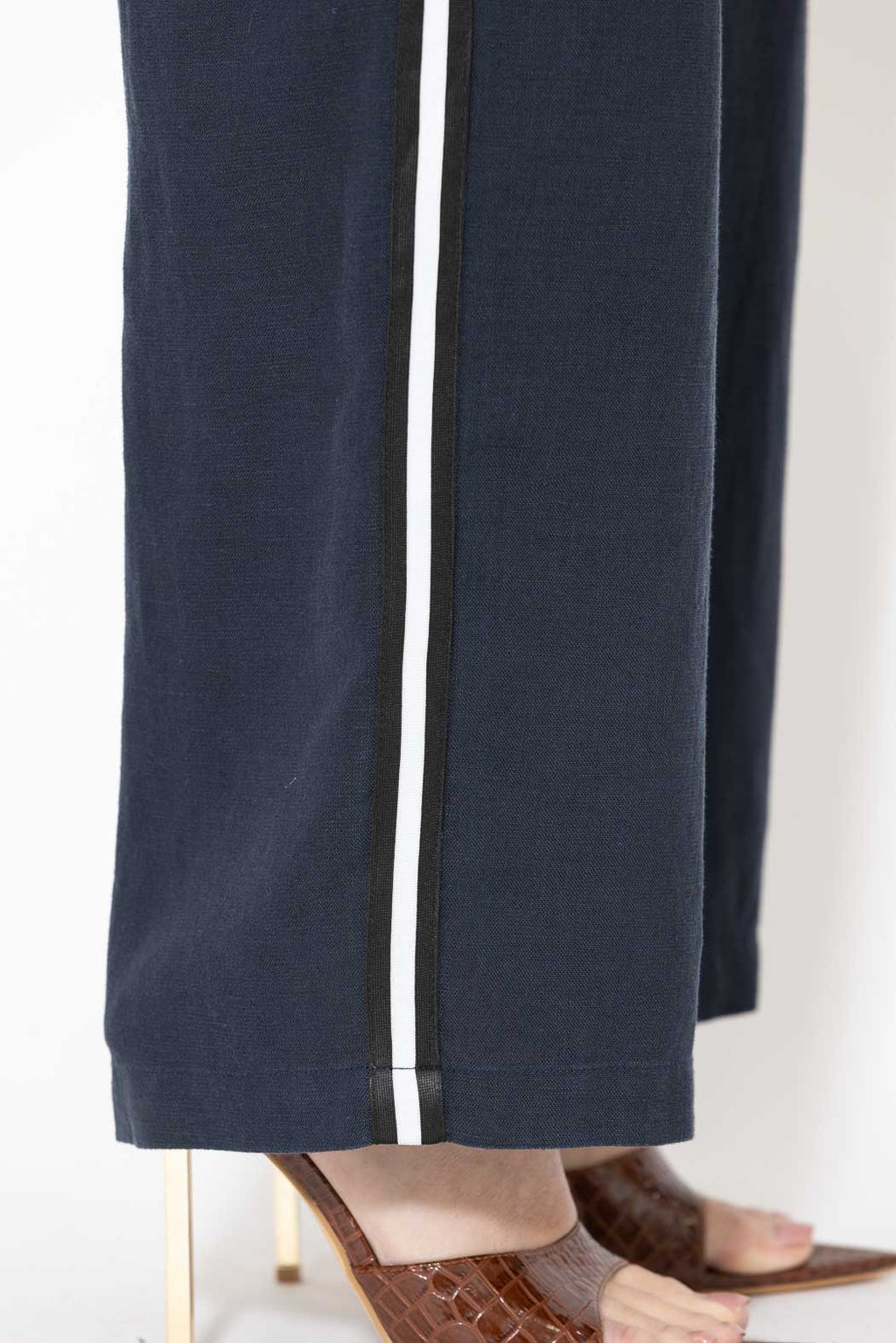 Navy Linen Stripe Pant