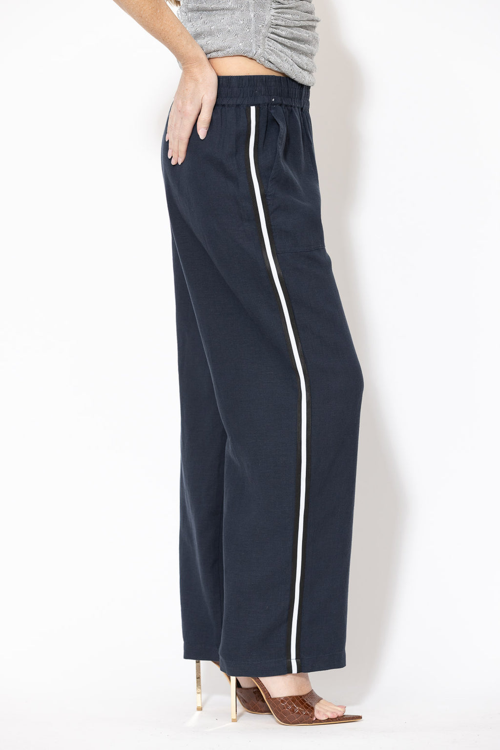 Navy Linen Stripe Pant