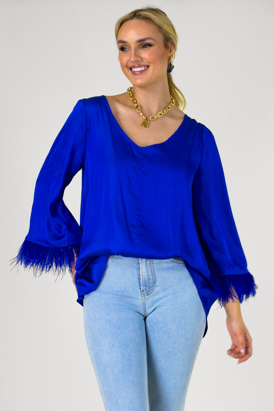 Cobalt Silky Feather Top - Final Sale