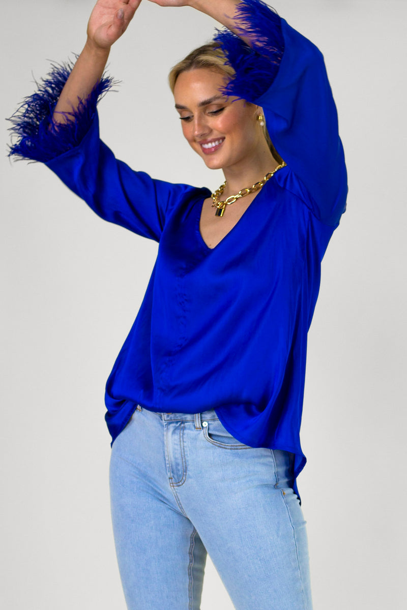 Cobalt Silky Feather Top - Final Sale