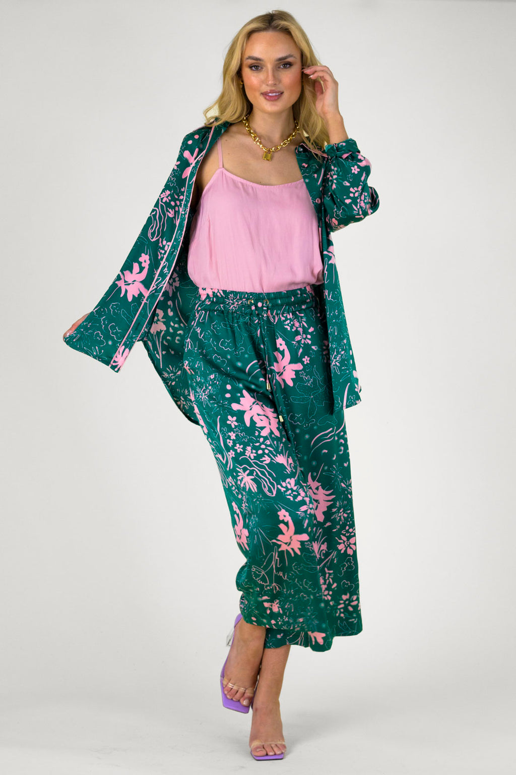 Jade Pink Silky Piping Shirt - Final Sale