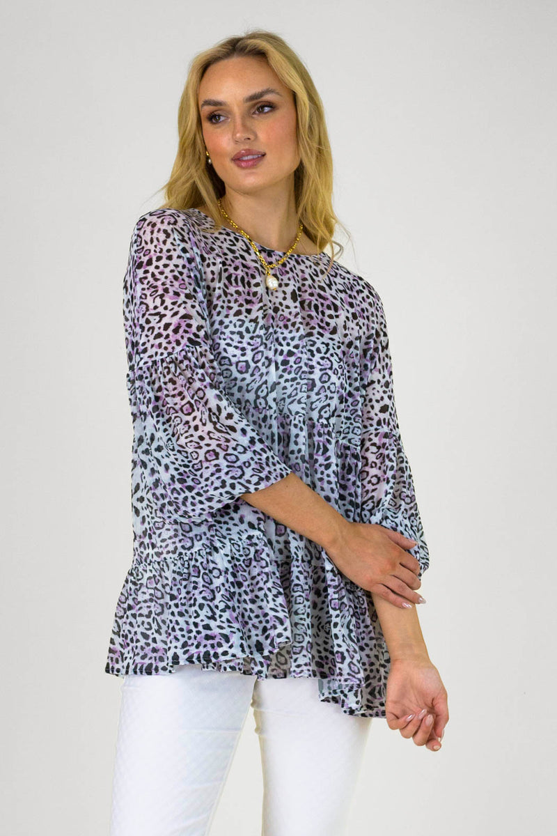 Lilac Animal Mesh Tiered Top - FINAL SALE