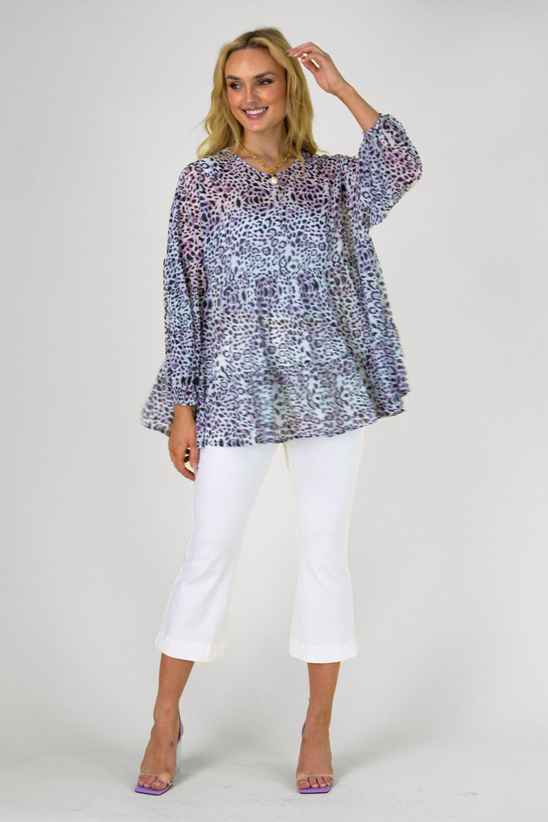 Lilac Animal Mesh Tiered Top - FINAL SALE