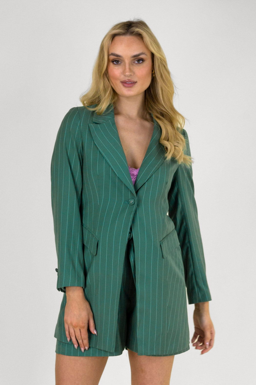 Teal Pinstripe Longline Blazer - SALE