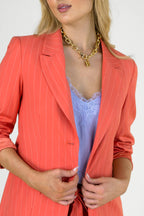 Peach Pinstripe Longline Blazer - NT