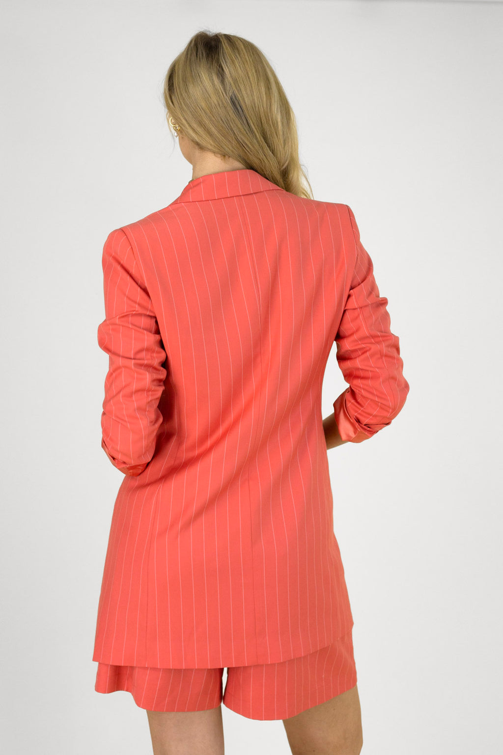 Peach Pinstripe Longline Blazer - NT