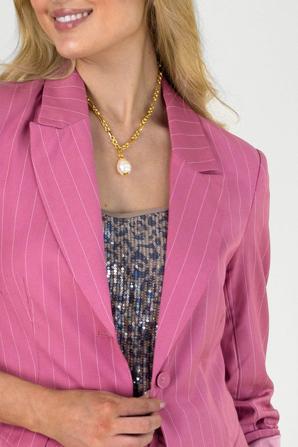 Strawberry Pinstripe Longline Blazer - NT