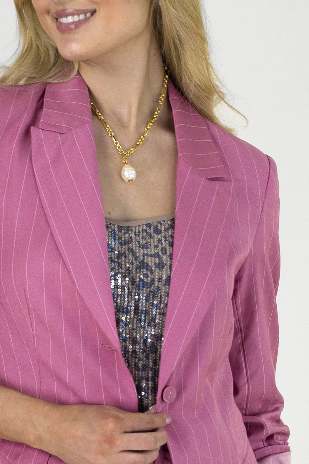 Strawberry Pinstripe Longline Blazer - NT
