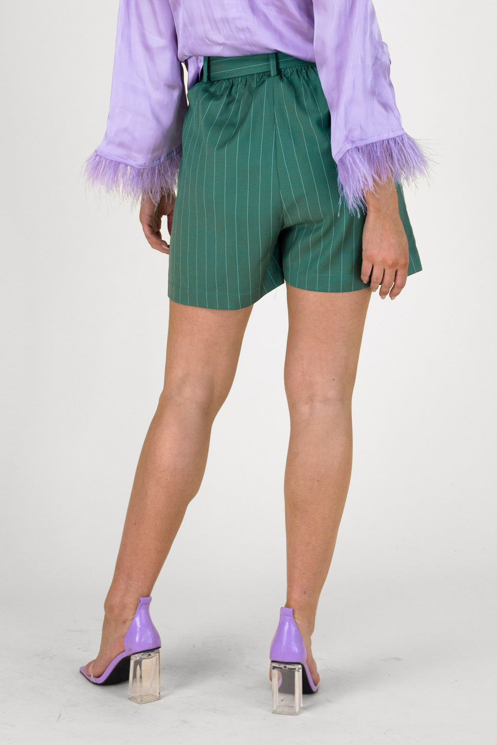 Teal Pinstripe Paperbag Short - FINAL SALE