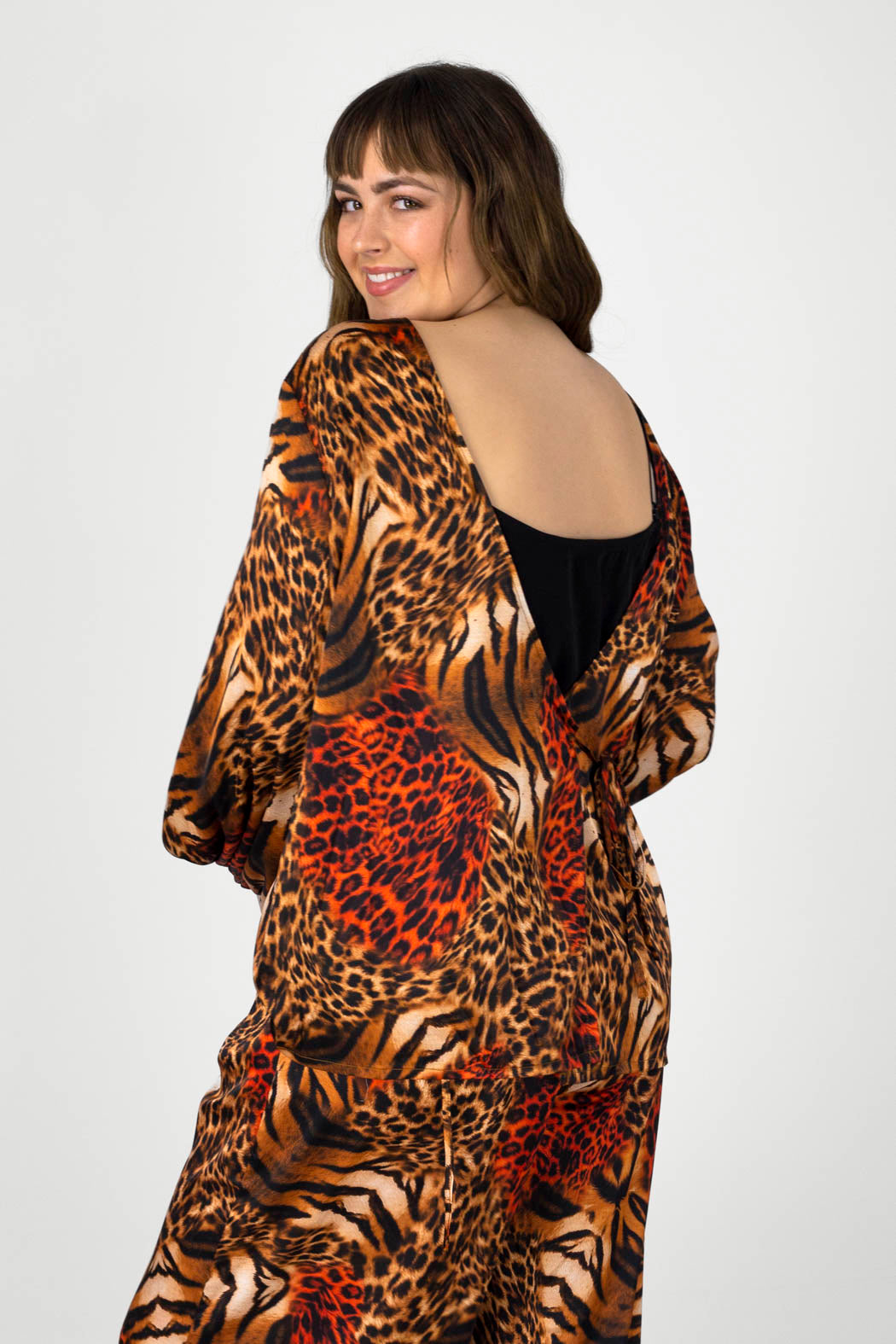 Orange Animal Silky Wrap Top - FINAL SALE
