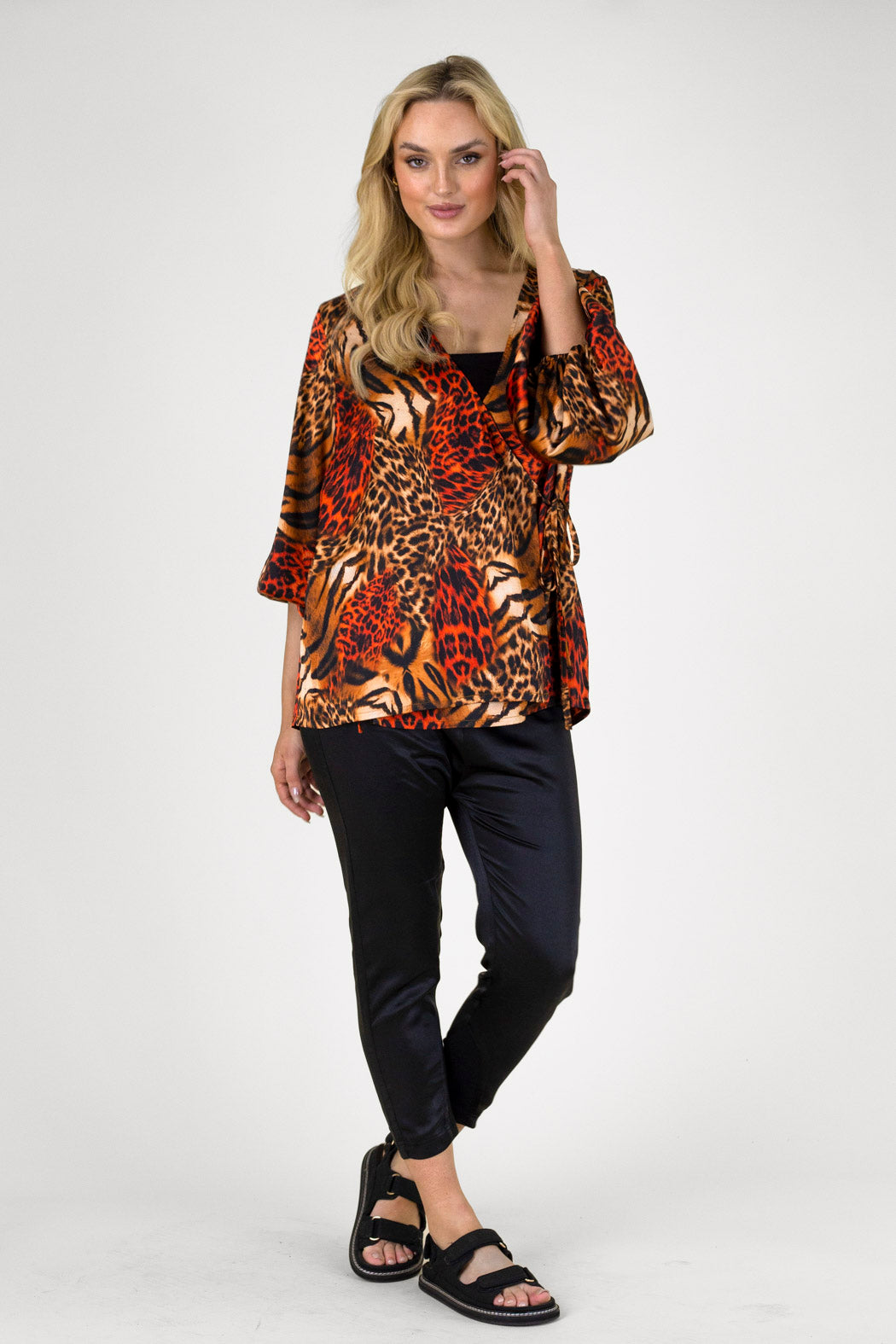 Orange Animal Silky Wrap Top - FINAL SALE