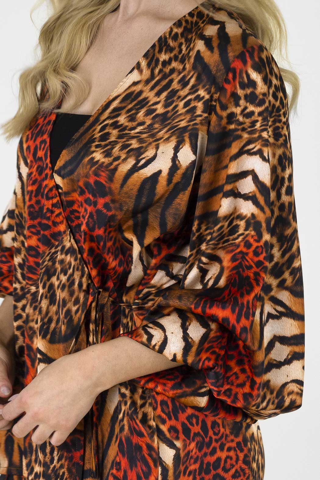 Orange Animal Silky Wrap Top - FINAL SALE