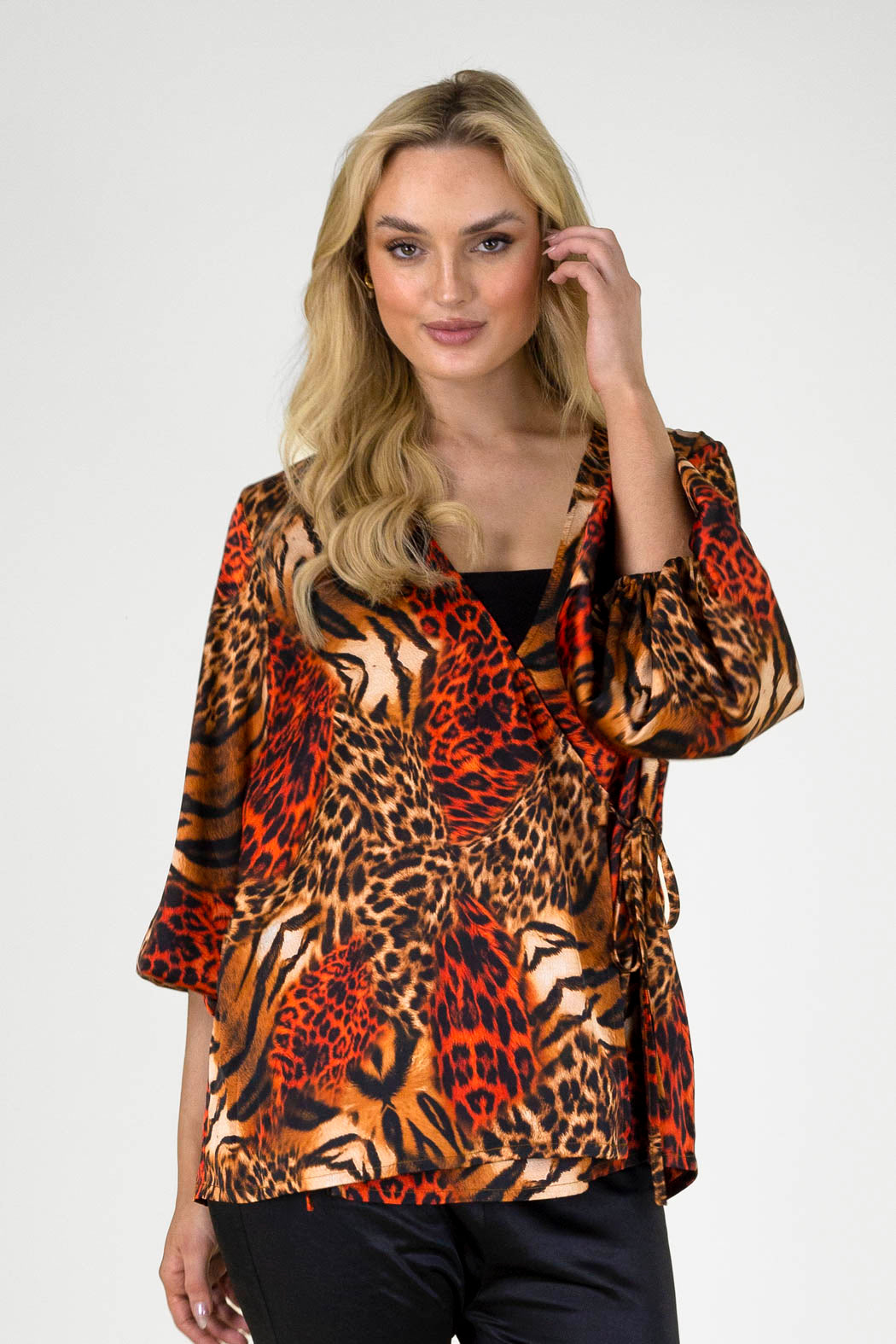 Orange Animal Silky Wrap Top - FINAL SALE