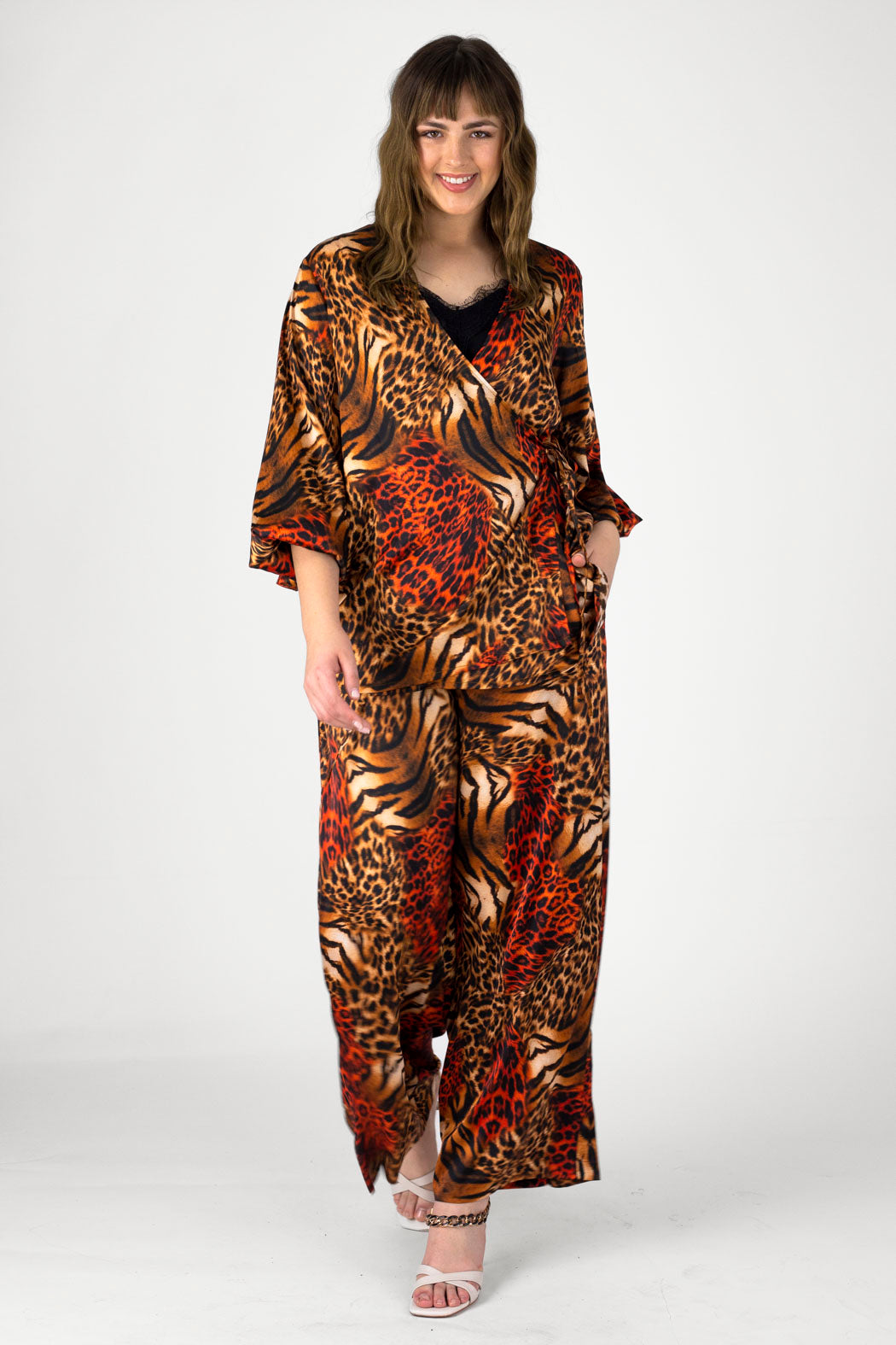 Orange Animal Silky Wrap Top - FINAL SALE