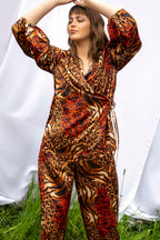 Orange Animal Silky Wrap Top - FINAL SALE