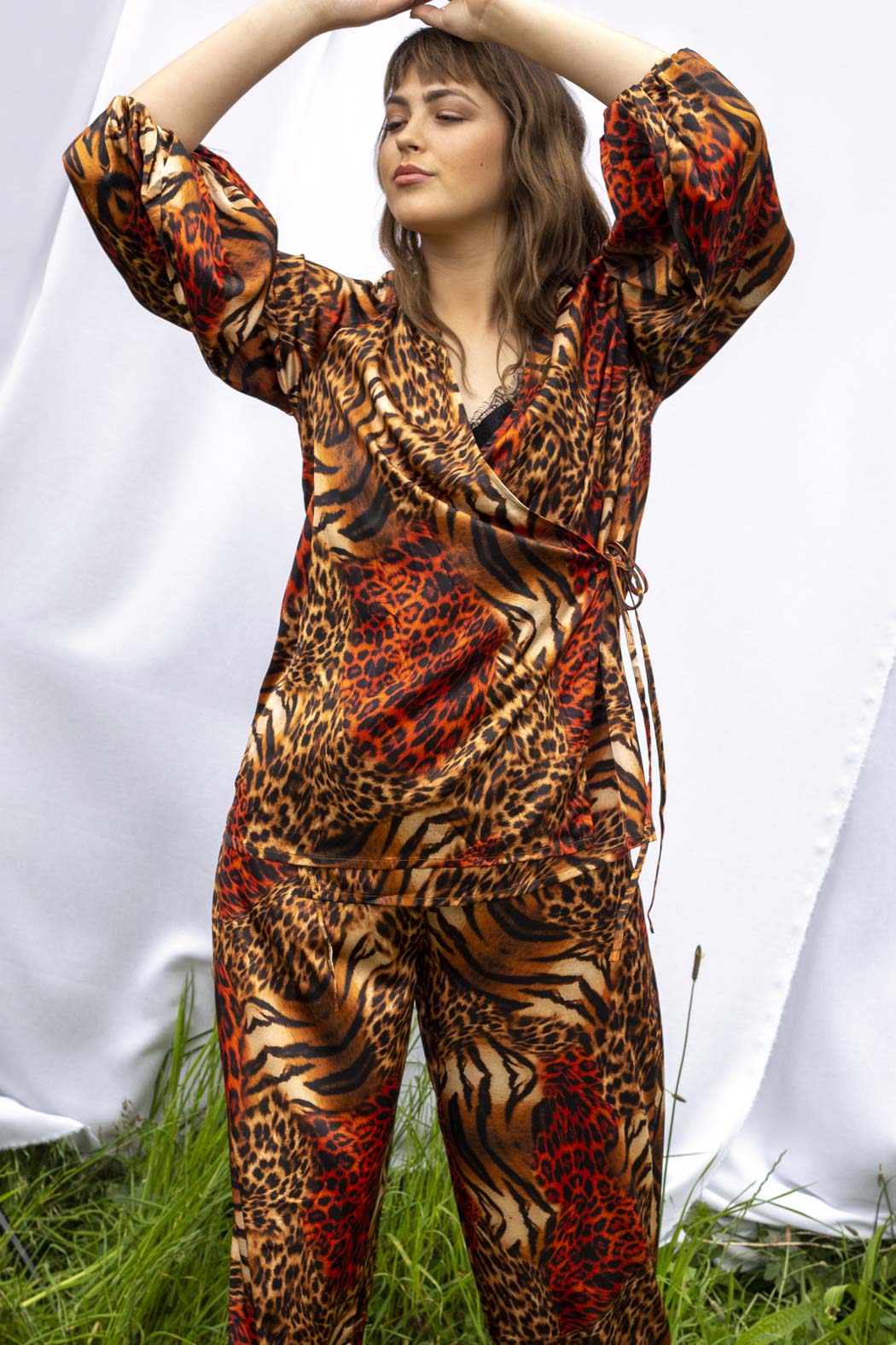 Orange Animal Silky Wrap Top - FINAL SALE