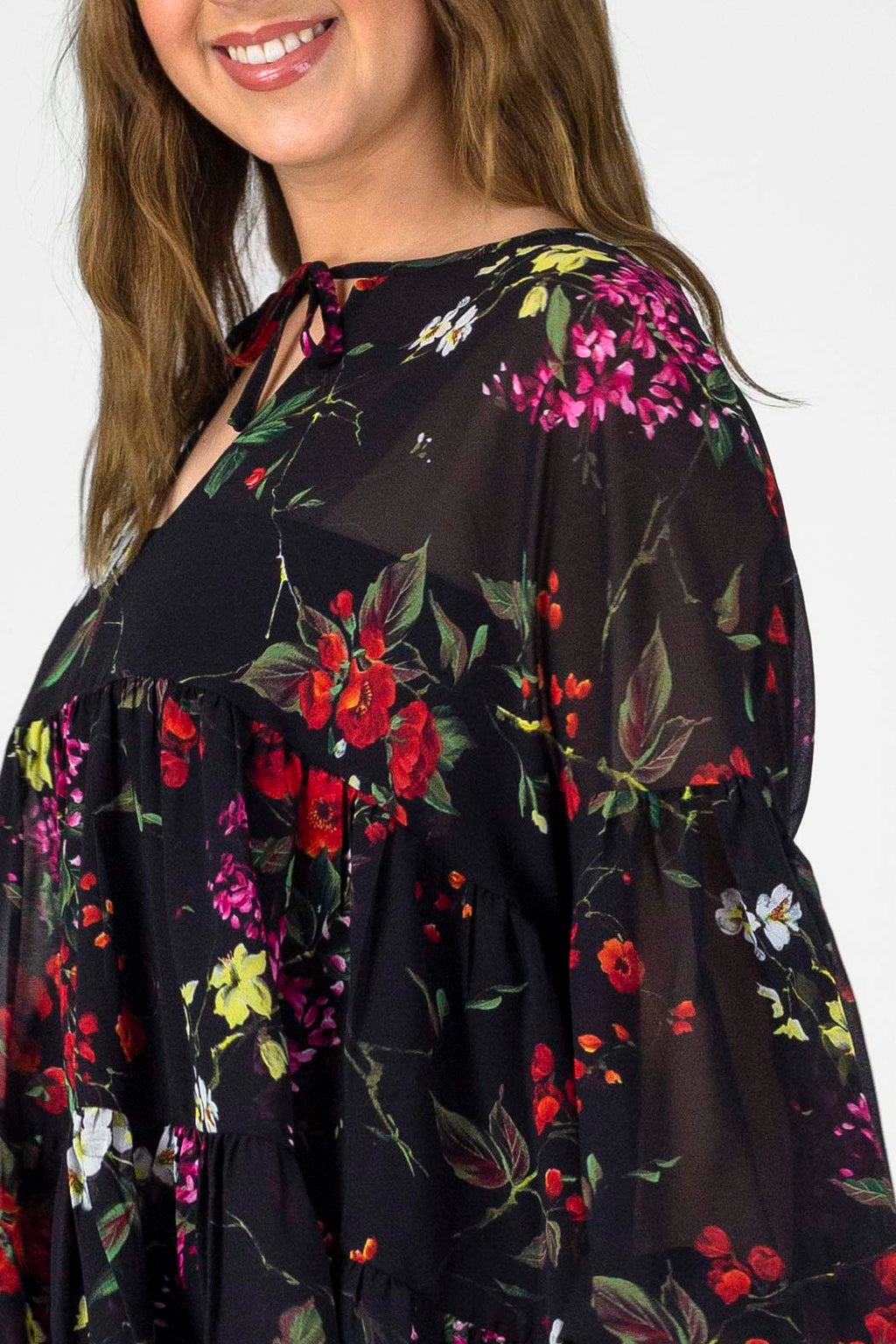 Black Floral Tiered Blouse - FINAL SALE
