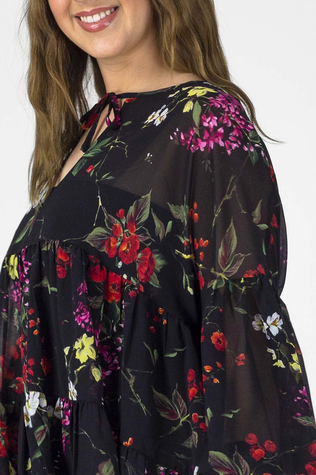Black Floral Tiered Blouse - FINAL SALE