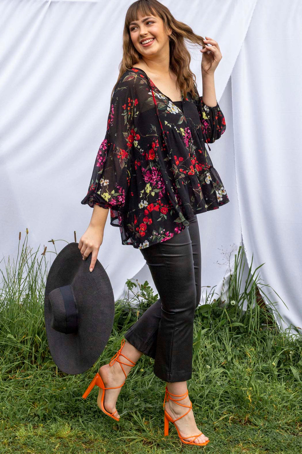 Black Floral Tiered Blouse - FINAL SALE
