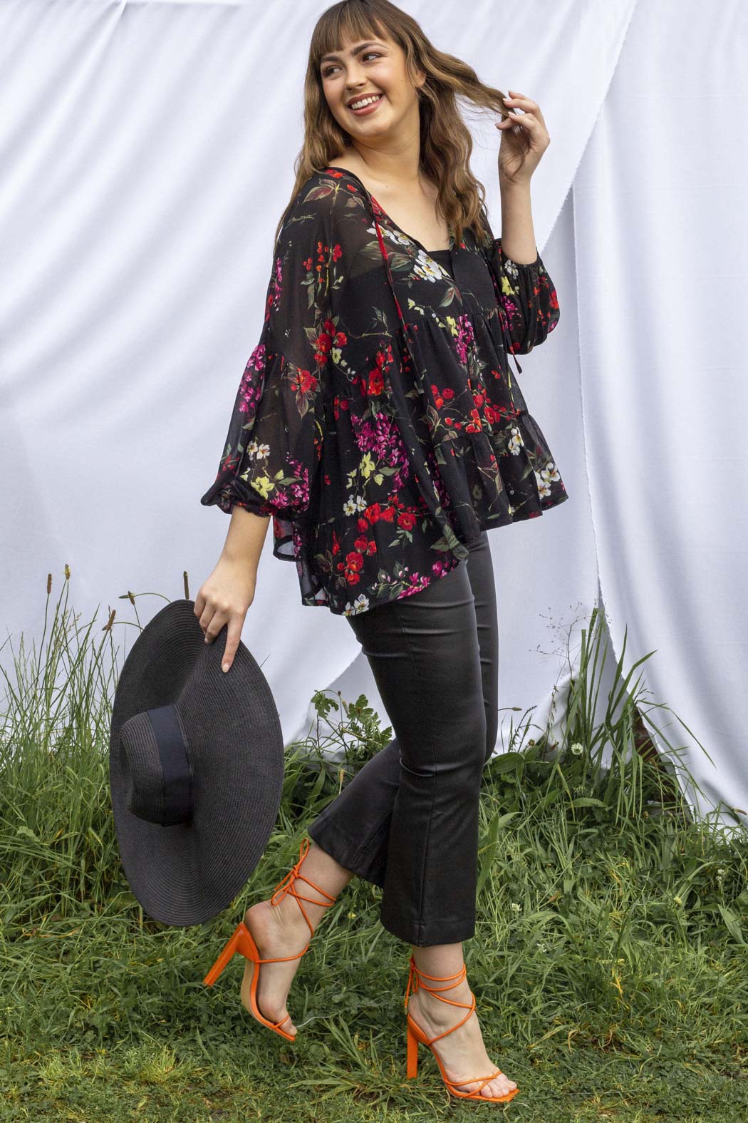 Black Floral Tiered Blouse - FINAL SALE