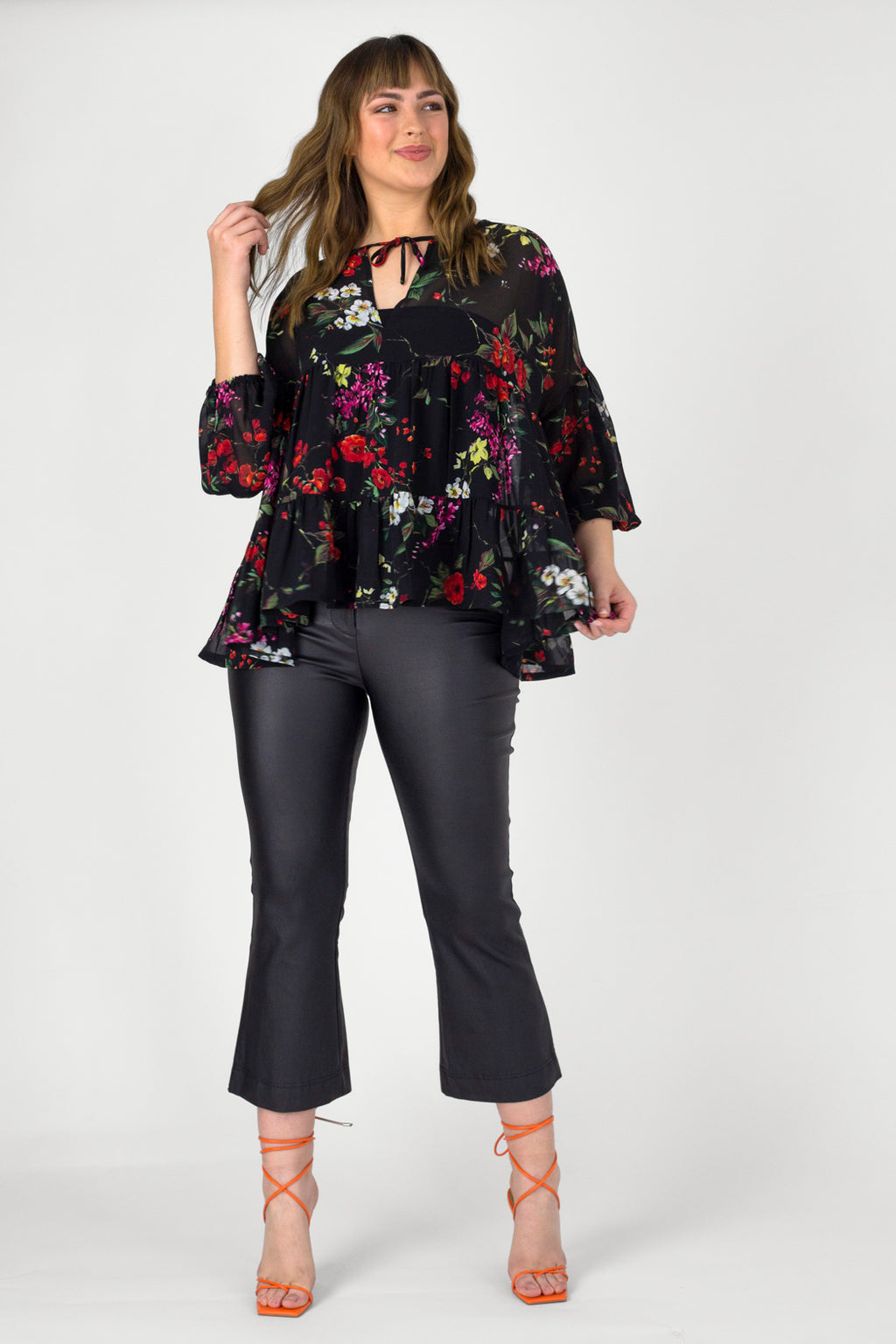 Black Floral Tiered Blouse - FINAL SALE