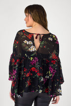 Black Floral Tiered Blouse - FINAL SALE