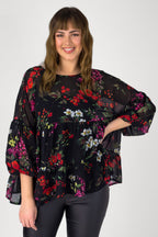 Black Floral Tiered Blouse - FINAL SALE