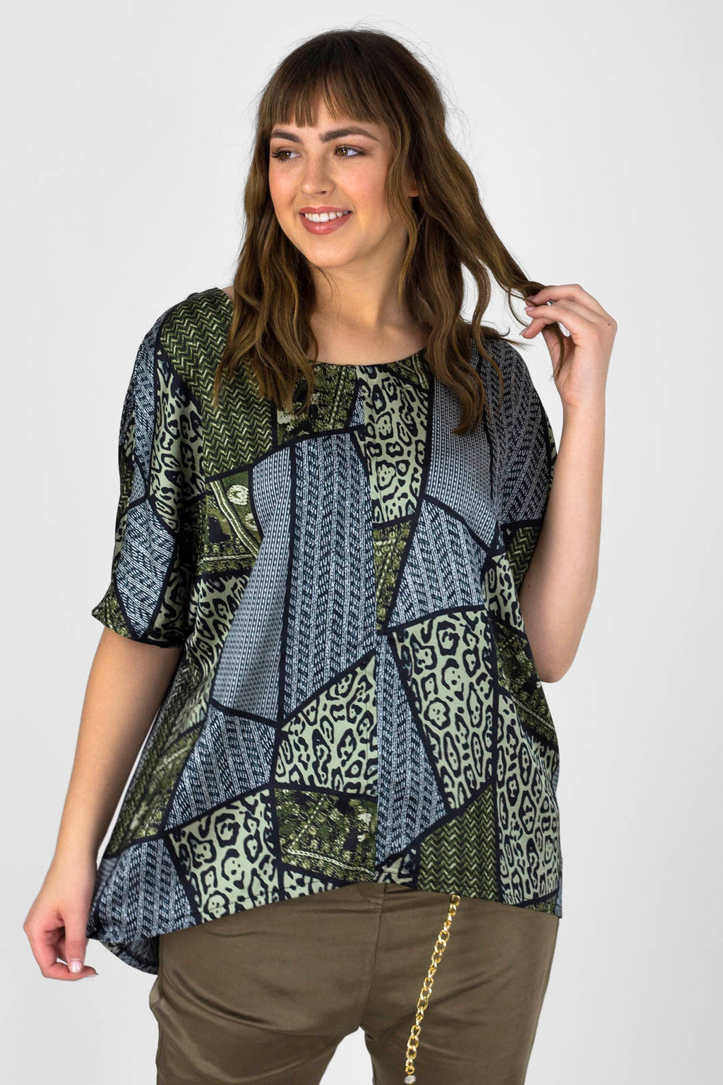 Khaki Patchwork Over Top - Final Sale