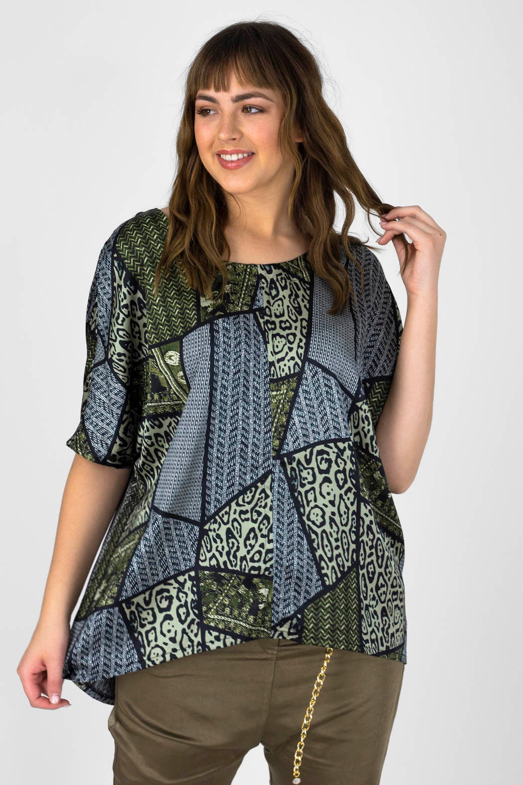 Khaki Patchwork Over Top - Final Sale