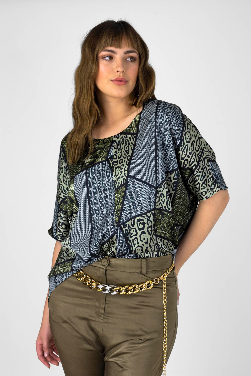 Khaki Patchwork Over Top - Final Sale