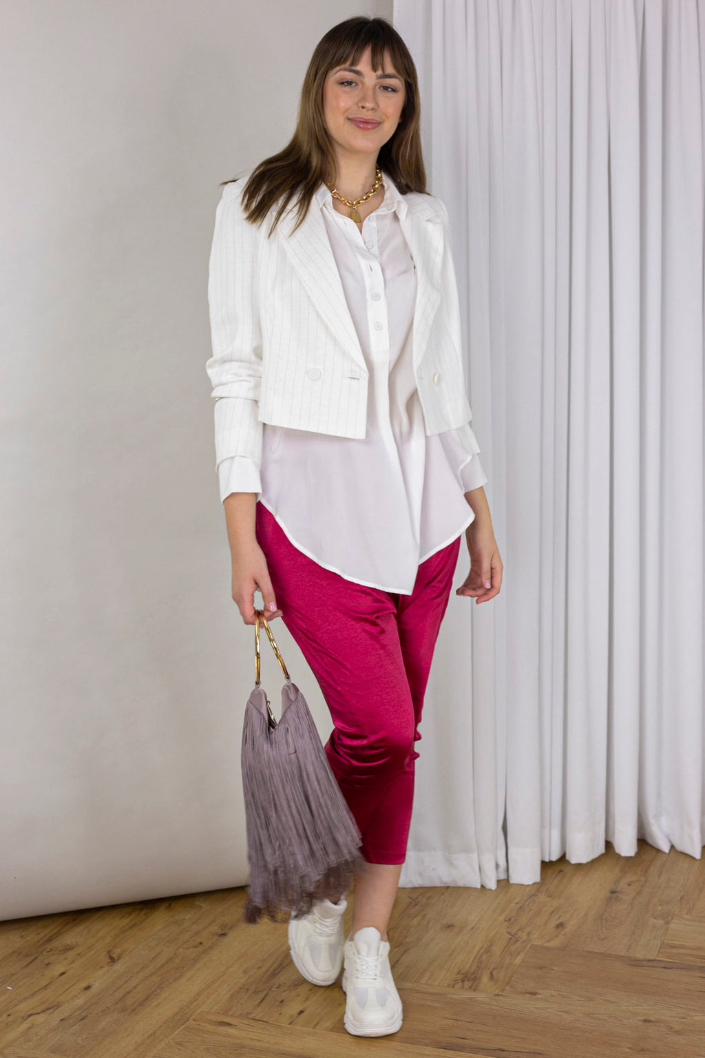 Ivory Pinstripe Crop Blazer - Sale